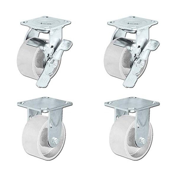 4"x2" Steel Wheel Casters, Casters 2 Swivel W/ Top Locki, PK4